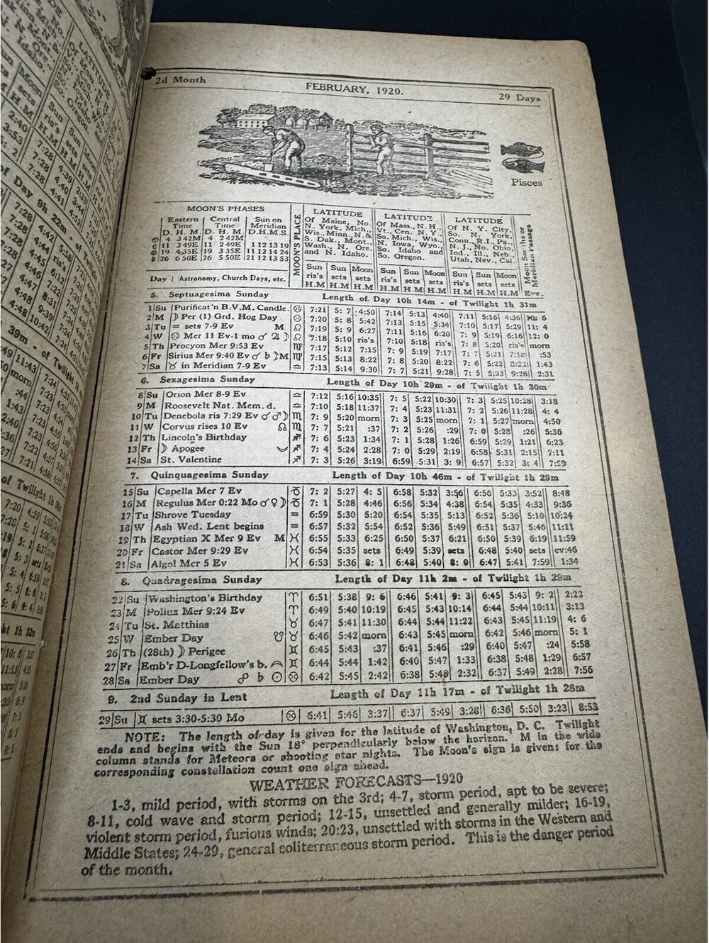 1920 Farmers Almanac Published By The Western Ohio Creamery Co Greenville OH